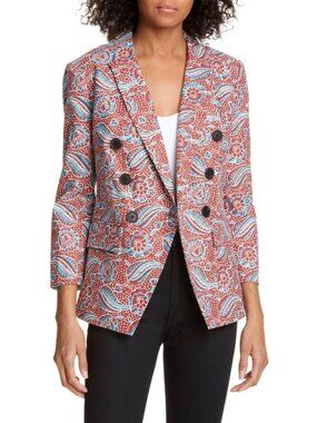Veronica Beard Red Clay Paisley Floral Empire Dickey Jacket, Size 6